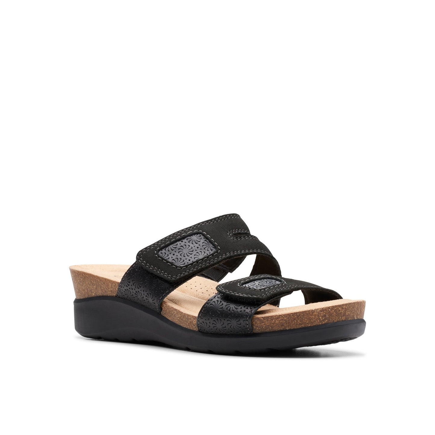 Clarks Calenne Maye 26177042 Womens Black Leather Strap Wedges Sandals Shoes