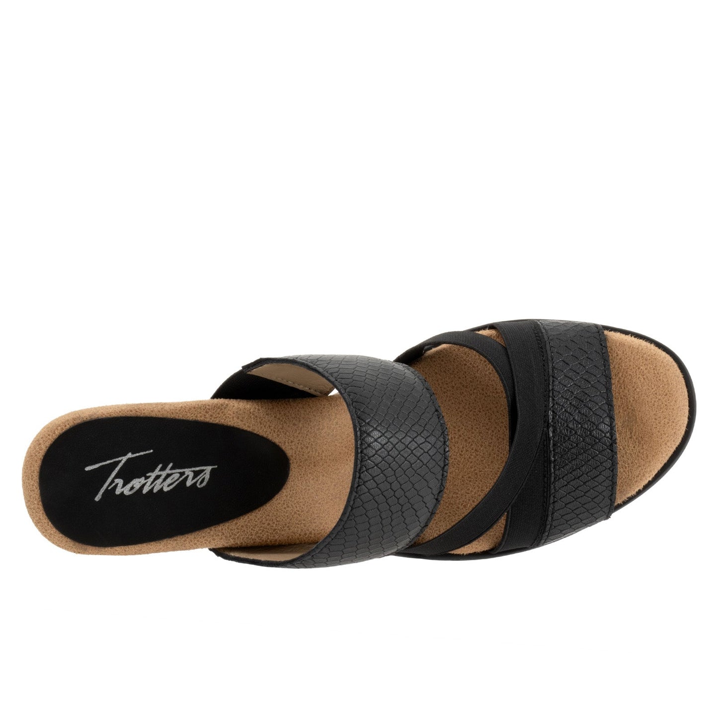 Trotters Maxine T2207-009 Womens Black Leather Slip On Heeled Sandals Shoes