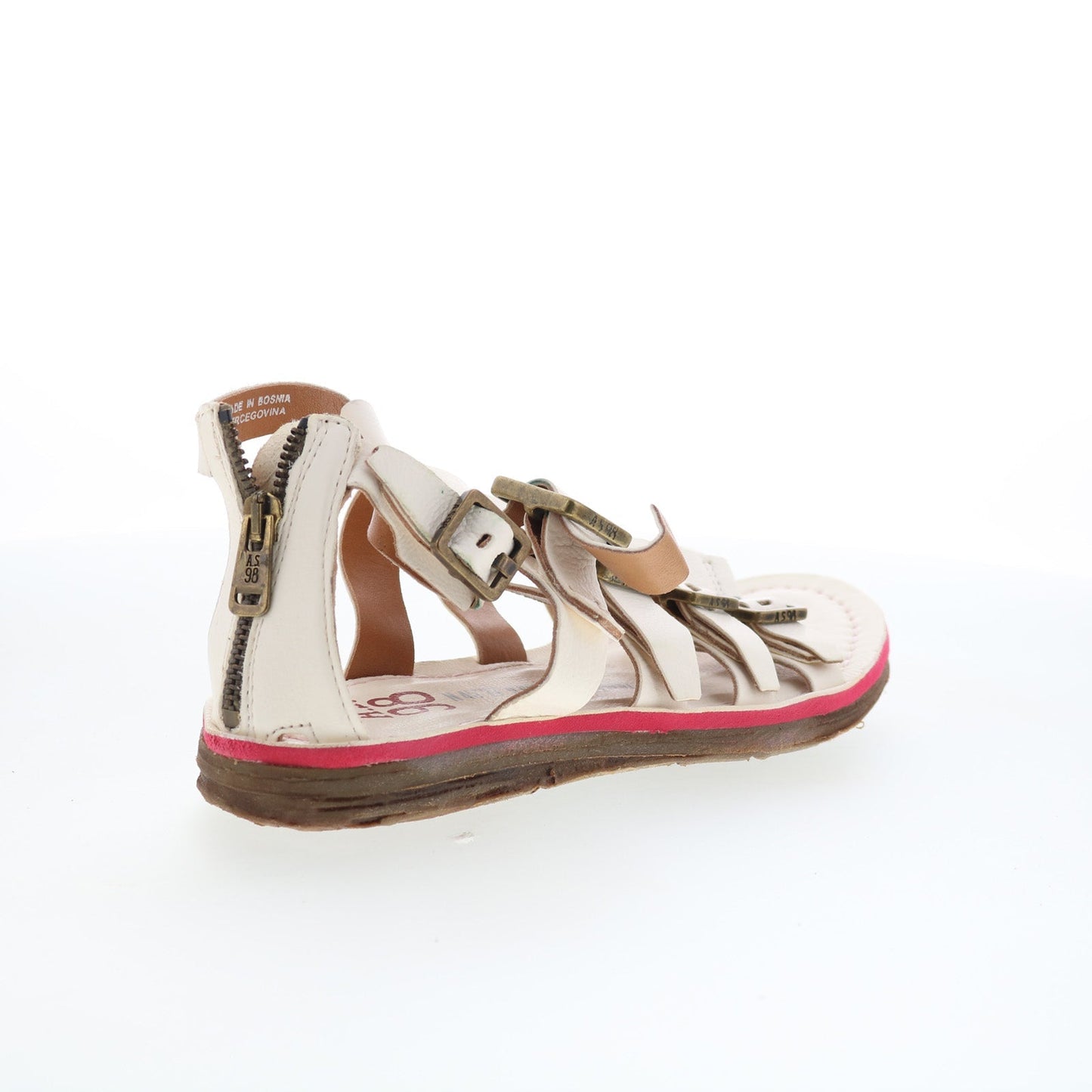 A.S. 98 Brantley Womens White Leather Zipper Strap Sandals Shoes