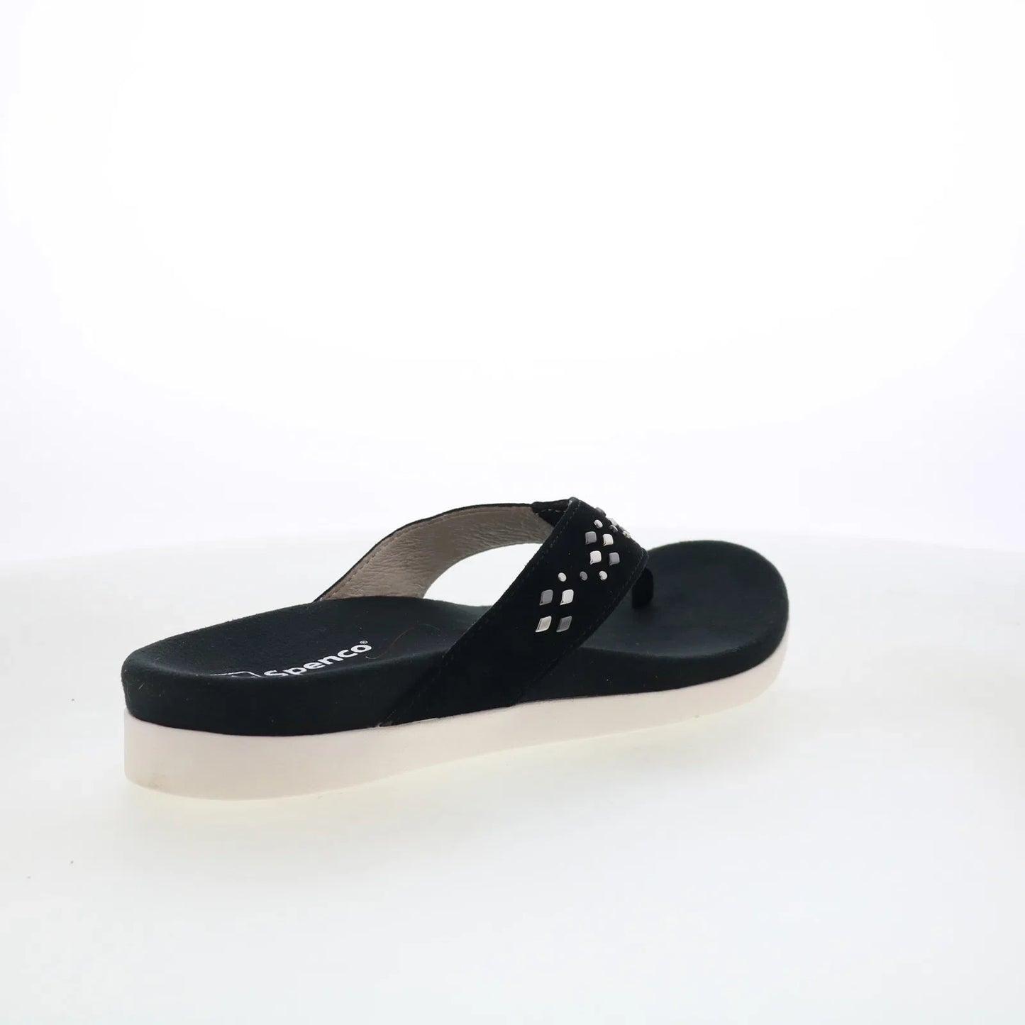 Spenco Laguna Stud SP1139BLK Womens Black Suede Flip-Flops Sandals Shoes