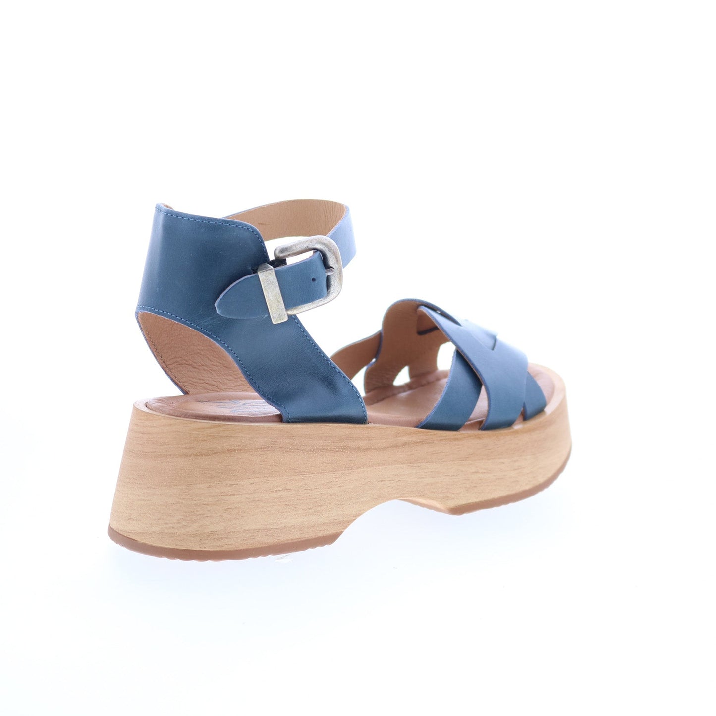 Miz Mooz Sarita Womens Blue Leather Hook & Loop Wedges Sandals Shoes