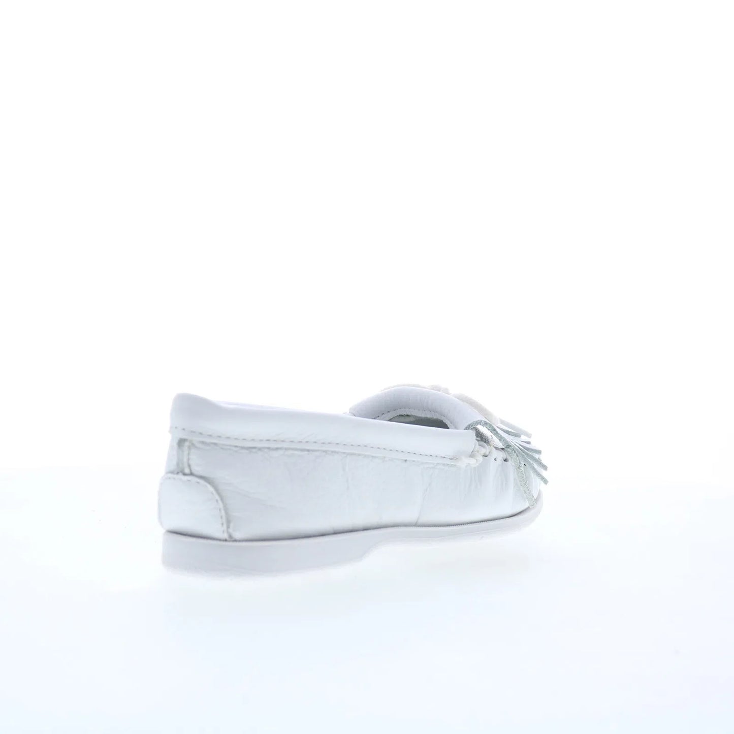 Minnetonka Unbeaded Kilty 204 Womens White Leather Loafer Flats Shoes
