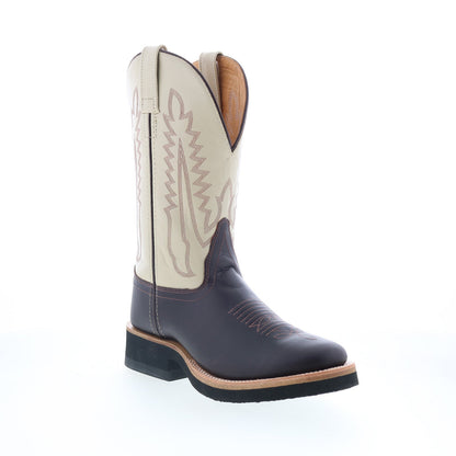 Jama Old West 1642L Womens Brown Leather Slip On Cowboy Western Boots