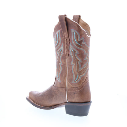 Jama Old West 18006 Womens Brown Leather Slip On Cowboy Western Boots