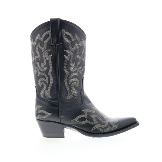 Jama Old West 18052 Womens Black Leather Slip On Cowboy Western Boots