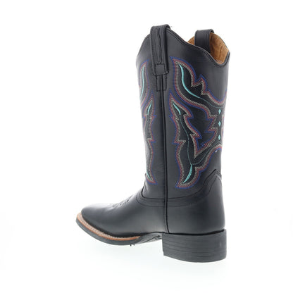 Jama Old West 18121 Womens Black Leather Slip On Cowboy Western Boots
