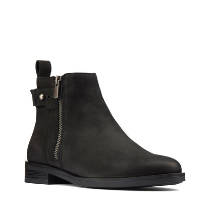 Clarks Memi LO 26162170 Womens Black Nubuck Zipper Ankle & Booties Boots