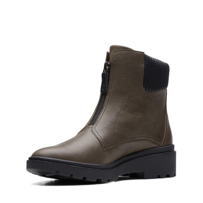 Clarks Calla Zip 26167345 Womens Green Zipper Leather Casual Boots