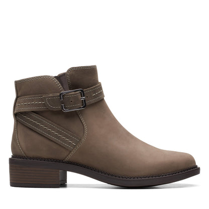 Clarks Maye Strap 26168052 Womens Gray Leather Zipper Ankle & Booties Boots