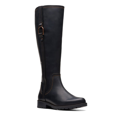 Clarks Aspra HI 26174955 Womens Black Leather Zipper Knee High Boots