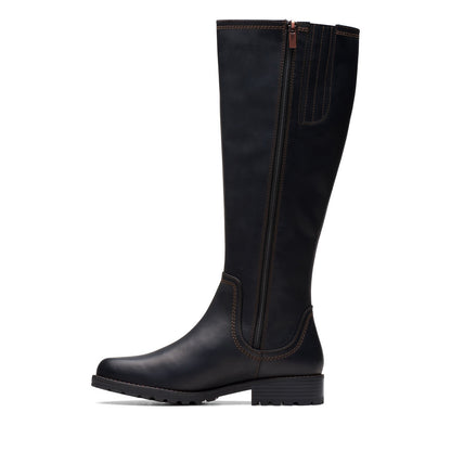Clarks Aspra HI 26174955 Womens Black Leather Zipper Knee High Boots