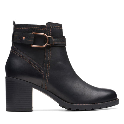 Clarks Leda Strap 26174959 Womens Black Wide Leather Ankle & Booties Boots
