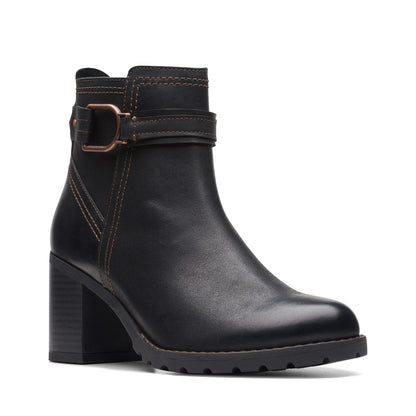Clarks Leda Strap 26174959 Womens Black Leather Ankle & Booties Boots
