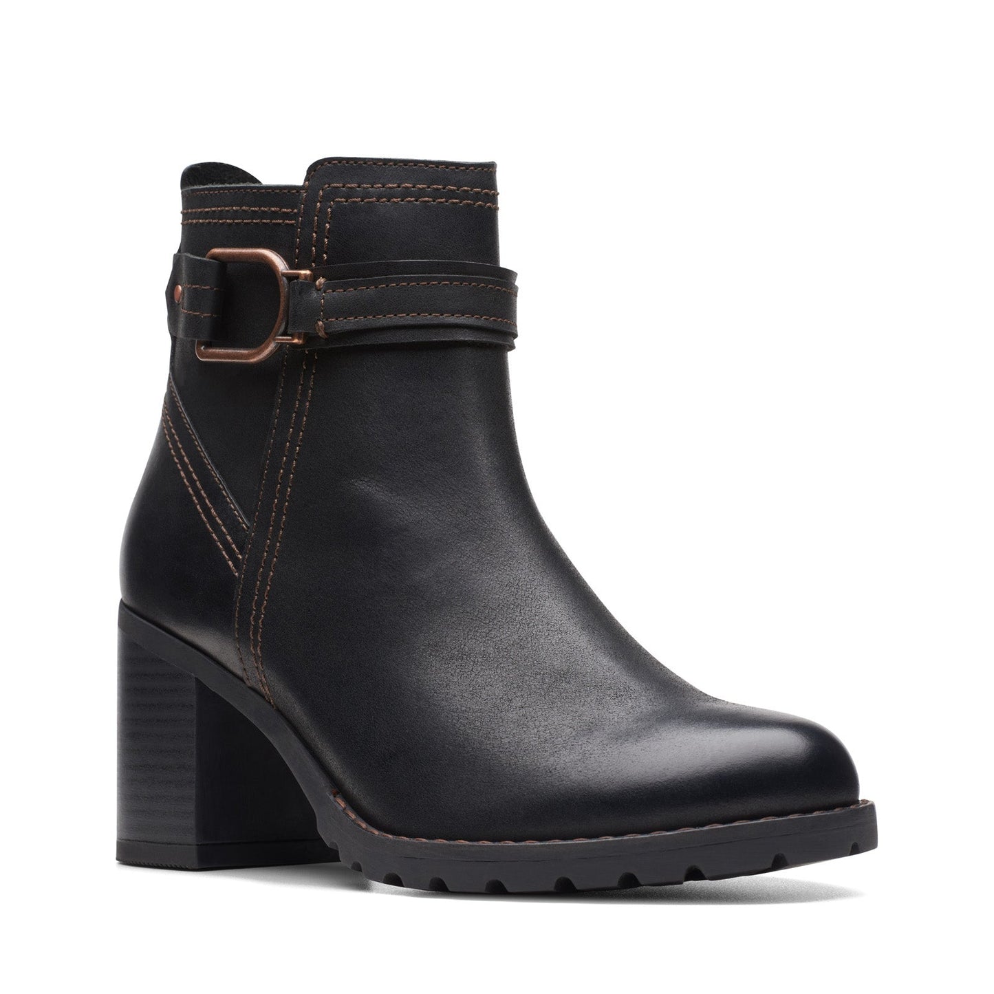 Clarks Leda Strap 26174959 Womens Black Wide Leather Ankle & Booties Boots