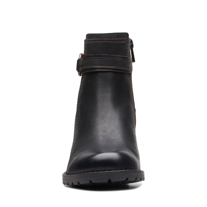 Clarks Leda Strap 26174959 Womens Black Leather Ankle & Booties Boots