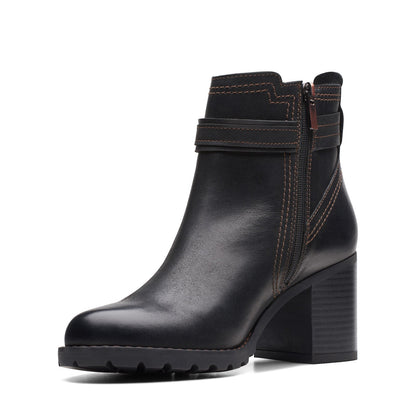 Clarks Leda Strap 26174959 Womens Black Wide Leather Ankle & Booties Boots