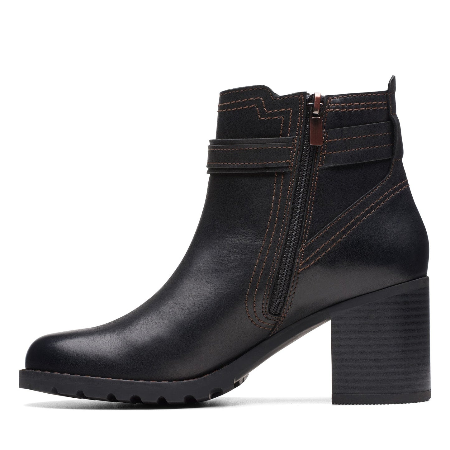 Clarks Leda Strap 26174959 Womens Black Wide Leather Ankle & Booties Boots