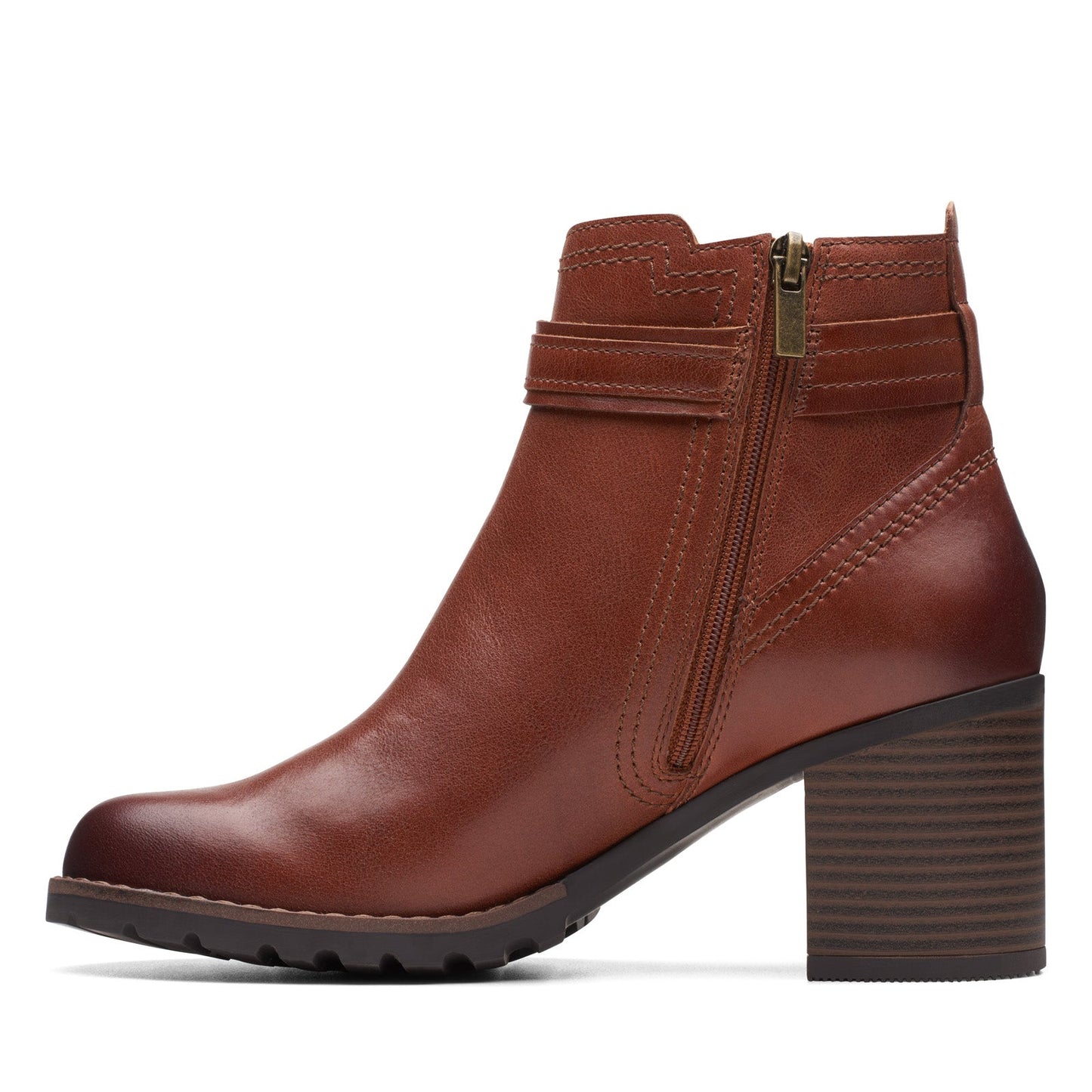 Clarks Leda Strap 26174961 Womens Brown Wide Leather Ankle & Booties Boots