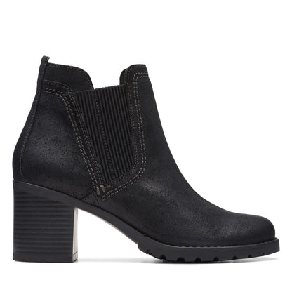 Clarks Leda Up 26174962 Womens Black Suede Zipper Ankle & Booties Boots