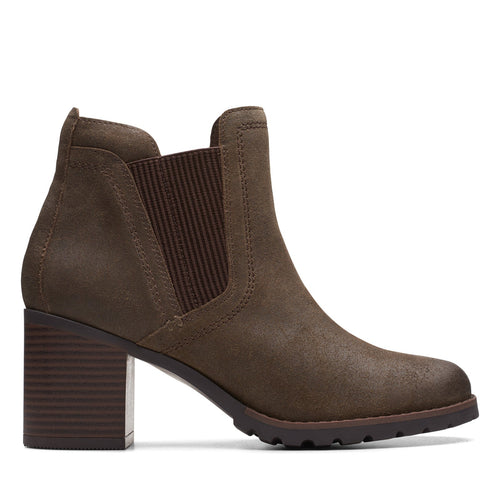 Clarks Leda Up 26174963 Womens Green Suede Zipper Ankle & Booties Boots