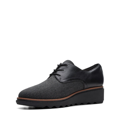 Clarks Sharon Rae 26175417 Womens Black Canvas Lace Up Oxford Flats Shoes