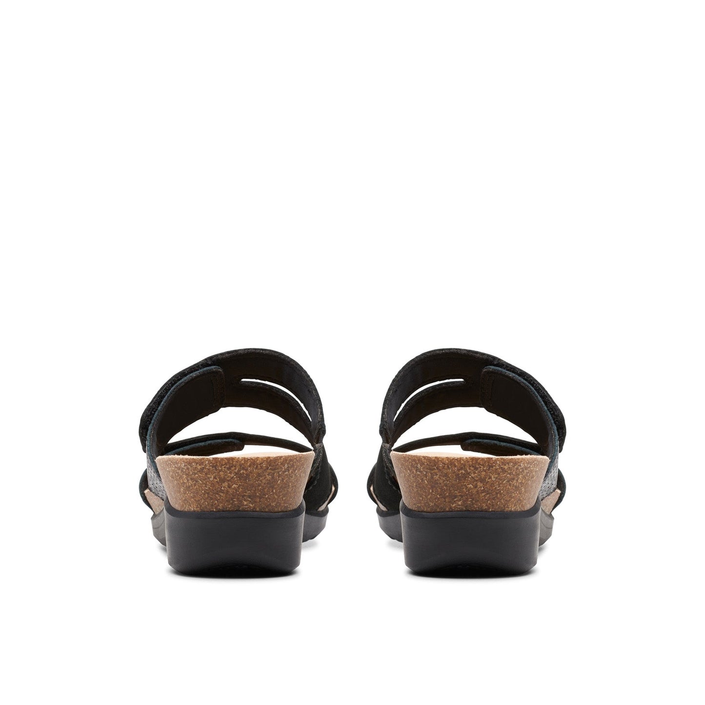 Clarks Calenne Maye 26177042 Womens Black Leather Strap Wedges Sandals Shoes