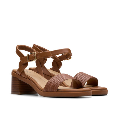 Clarks Jaylan Ray 26181661 Womens Brown Leather Strap Heels Shoes