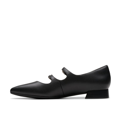 Clarks Natalyn Lane 26181929 Womens Black Wide Leather Mary Jane Flats Shoes