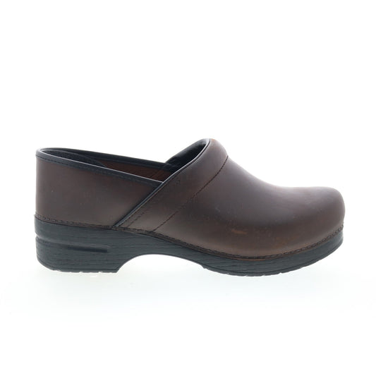 Dansko Professional Antique Womens Brown Wide Clog Flats Shoes
