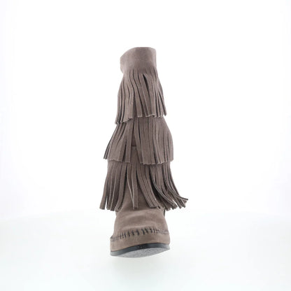 Minnetonka 3 Layer Fringe Boot 1631T Womens Gray Suede Mid Calf Boots