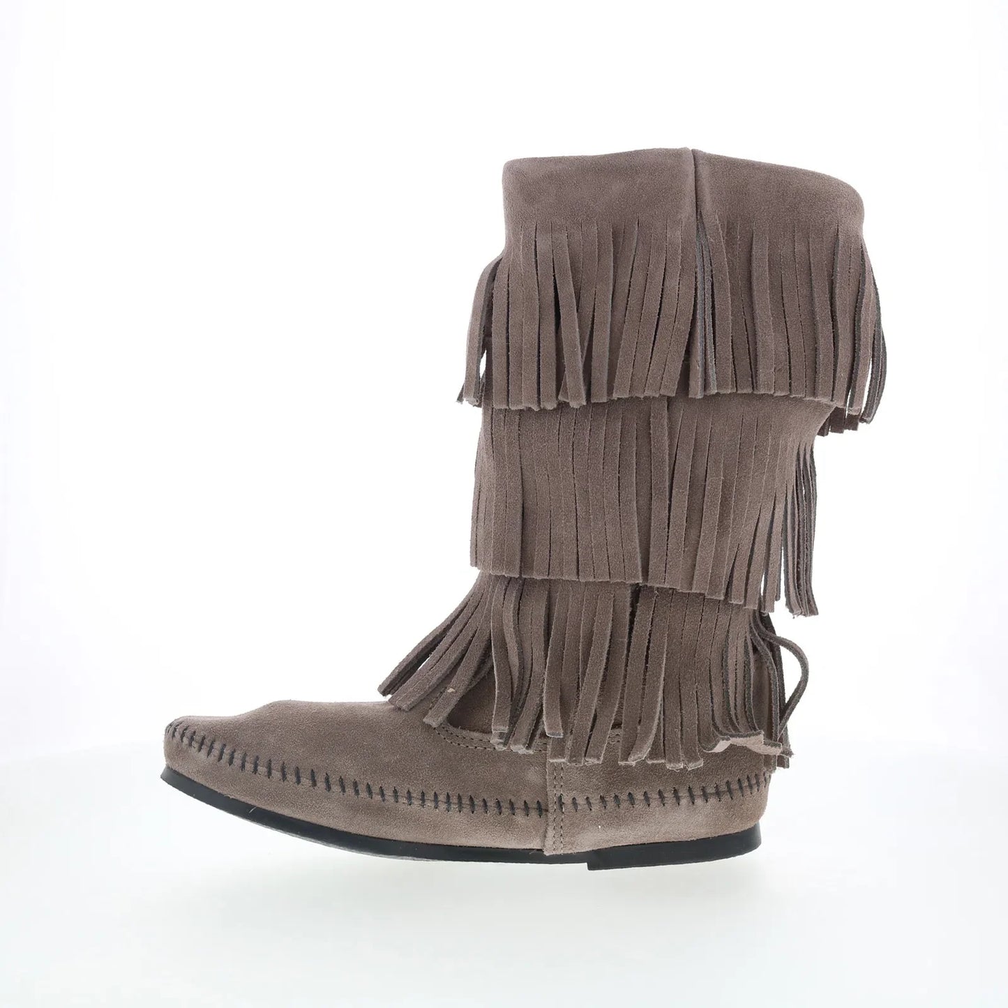 Minnetonka 3 Layer Fringe Boot 1631T Womens Gray Suede Mid Calf Boots