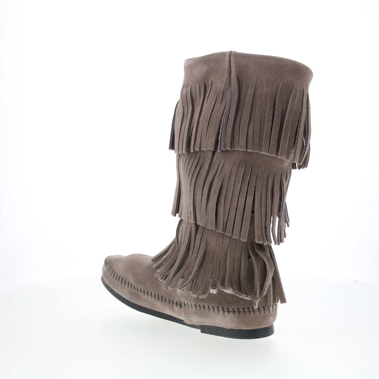 Minnetonka 3 Layer Fringe Boot 1631T Womens Gray Suede Mid Calf Boots