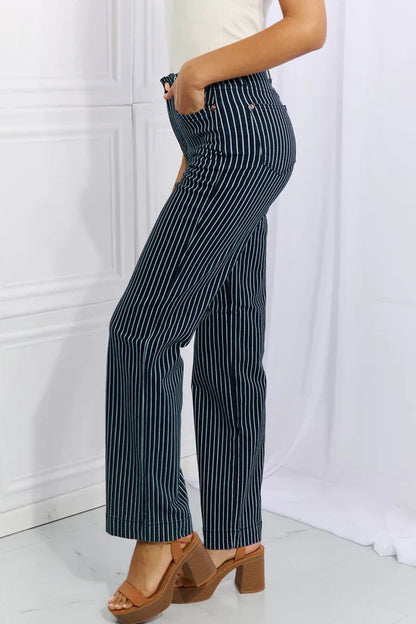 Judy Blue Tummy Control Striped Straight Leg Jeans