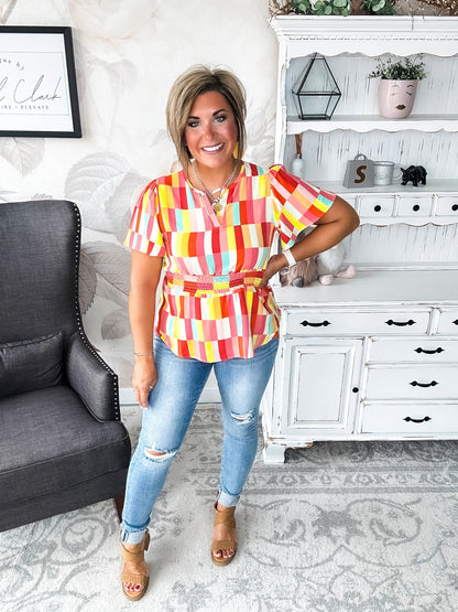 I Will Stay True Blouse - Red, Coral & Yellow