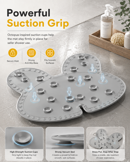 Bunny Non‑Slip Shower Mat, TPE Foot Massage Bath Mat with Strong Suction Cups for Bathroom
