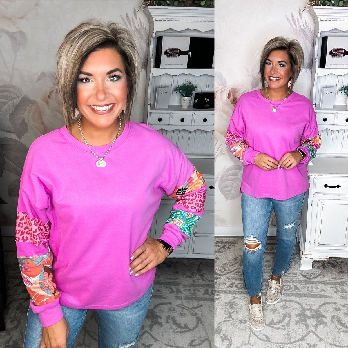 Mixed Emotions Patched Pullover Sweatshirt