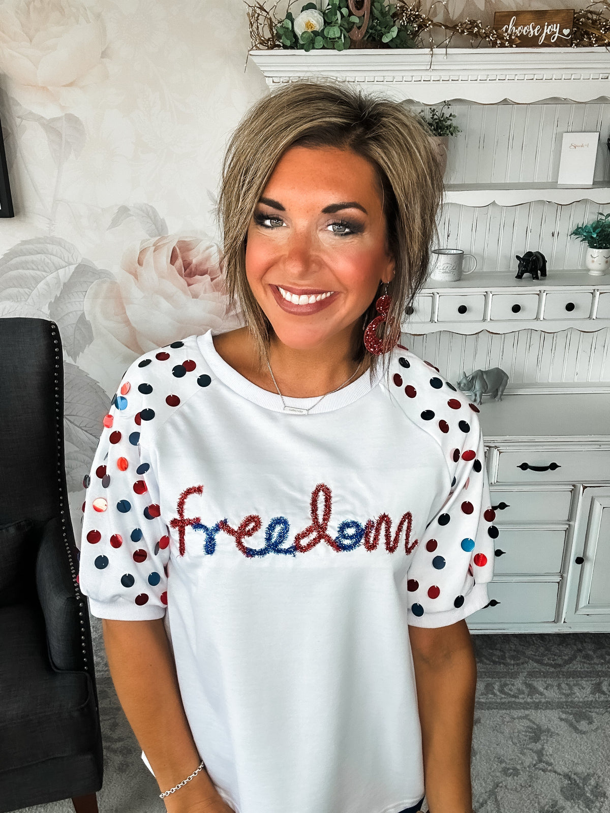 Let Freedom Ring Sequin Sleeve Top