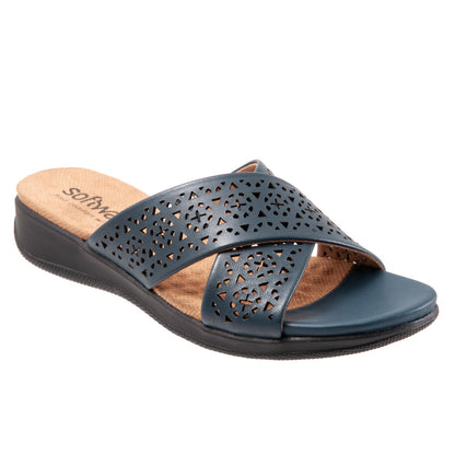 Softwalk Tillman S1502-411 Womens Blue Leather Slip On Slides Sandals Shoes