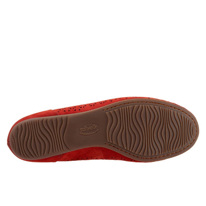 Softwalk Sonoma S1862-653 Womens Red Narrow Leather Ballet Flats Shoes