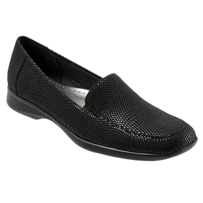 Trotters Jenn Mini T1365-004 Womens Black Leather Slip On Loafer Flats Shoes