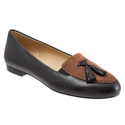 Trotters Caroline T1666-028 Womens Black Leather Slip On Loafer Flats Shoes