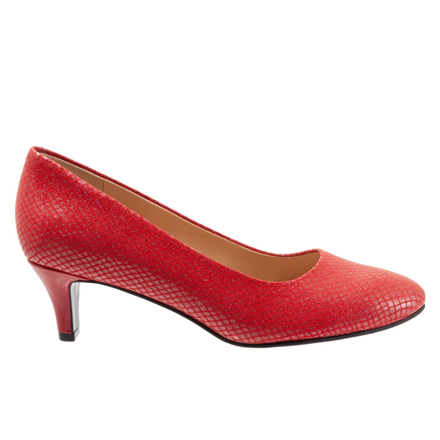 Trotters Fab T1905-600 Womens Red Wide Leather Slip On Pumps Heels Shoes