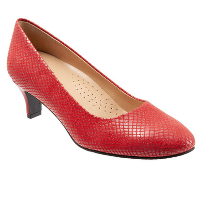 Trotters Fab T1905-600 Womens Red Wide Leather Slip On Pumps Heels Shoes