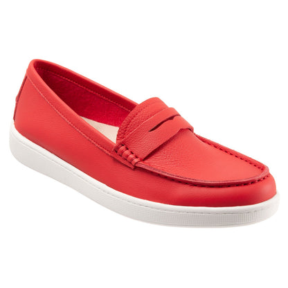 Trotters Dina T2000-600 Womens Red Wide Leather Slip On Loafer Flats Shoes