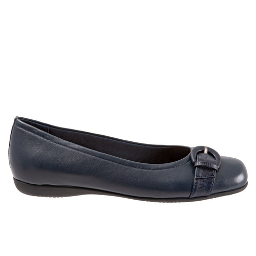 Trotters Sylvia T2166-400 Womens Blue Leather Slip On Ballet Flats Shoes