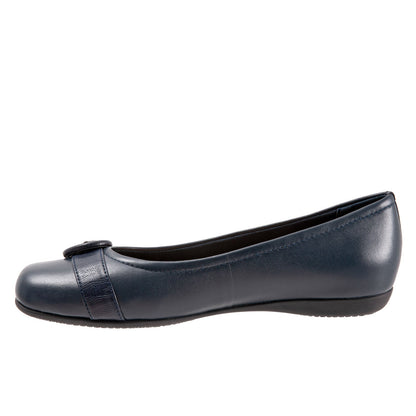 Trotters Sylvia T2166-400 Womens Blue Leather Slip On Ballet Flats Shoes
