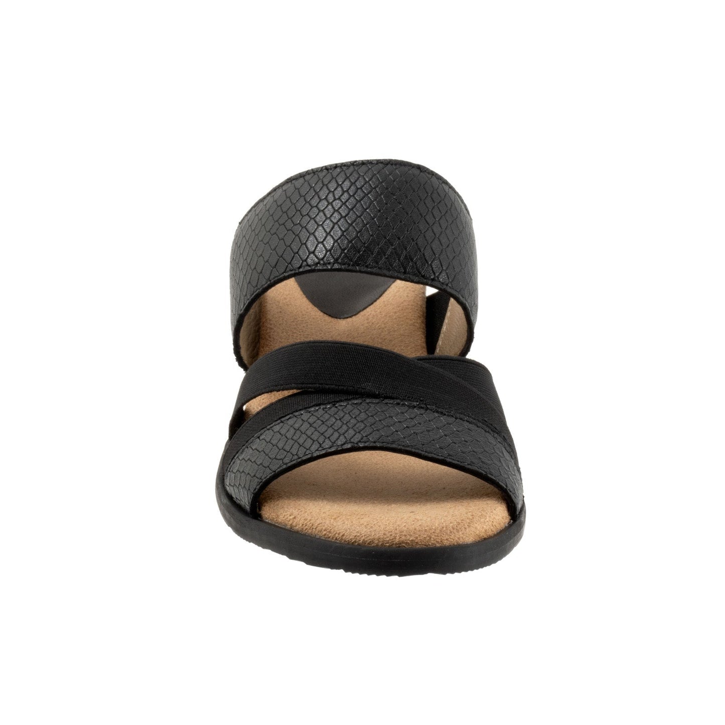 Trotters Maxine T2207-009 Womens Black Leather Slip On Heeled Sandals Shoes