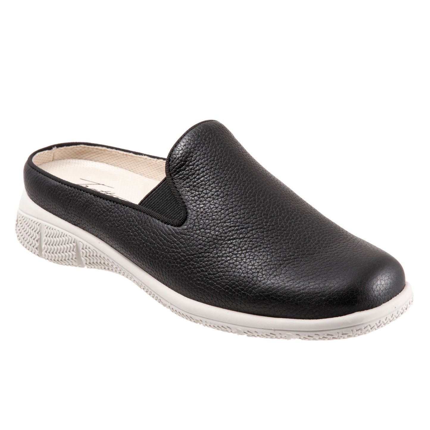 Trotters Uma T2238-001 Womens Black Narrow Leather Slip On Mule Flats Shoes
