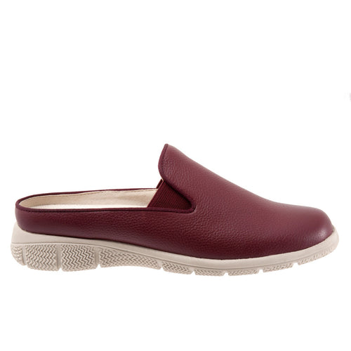 Trotters Uma T2238-641 Womens Burgundy Leather Slip On Mule Flats Shoes
