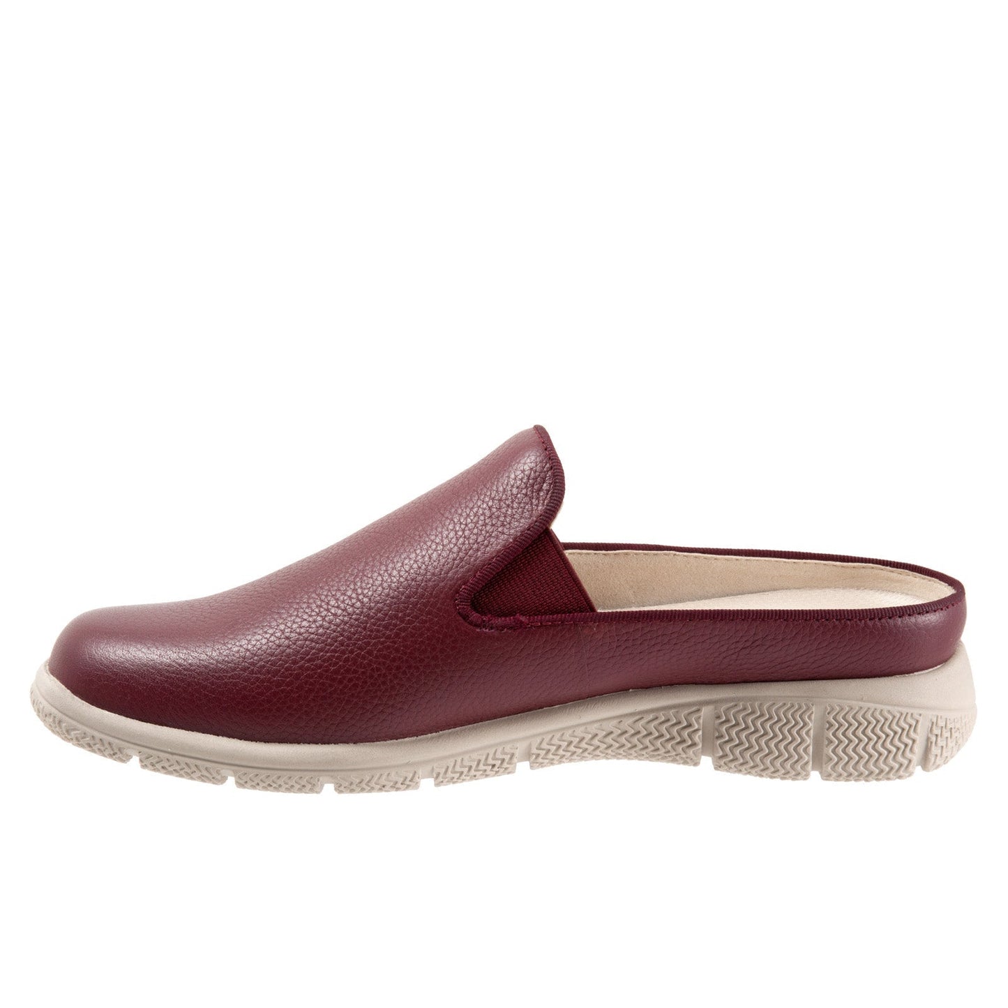 Trotters Uma T2238-641 Womens Burgundy Leather Slip On Mule Flats Shoes